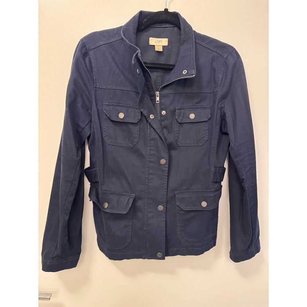 Ann Taylor LOFT Size Small Navy Safari Utility Style Cotton Preppy Casual Jacket